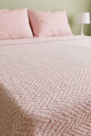 Pudra Zigzag Çift Kişilik Baskılı Pike & Yatak Örtüsü 210x230 cm