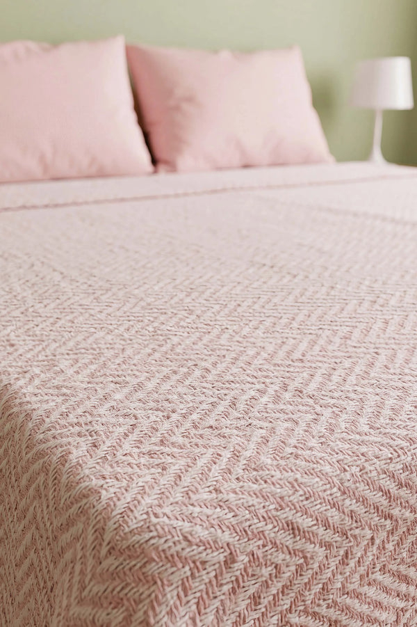 Pudra Zigzag Çift Kişilik Baskılı Pike & Yatak Örtüsü 210x230 cm