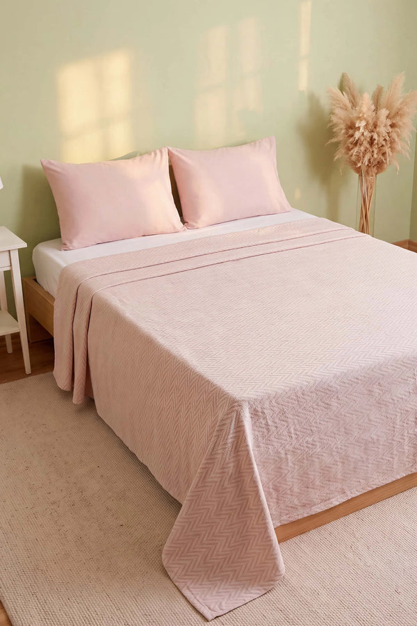Pudra Zigzag Çift Kişilik Baskılı Pike & Yatak Örtüsü 210x230 cm