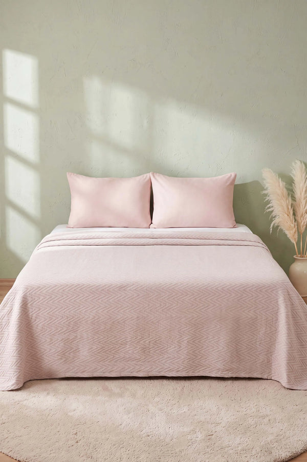 Pudra Zigzag Çift Kişilik Baskılı Pike & Yatak Örtüsü 210x230 cm