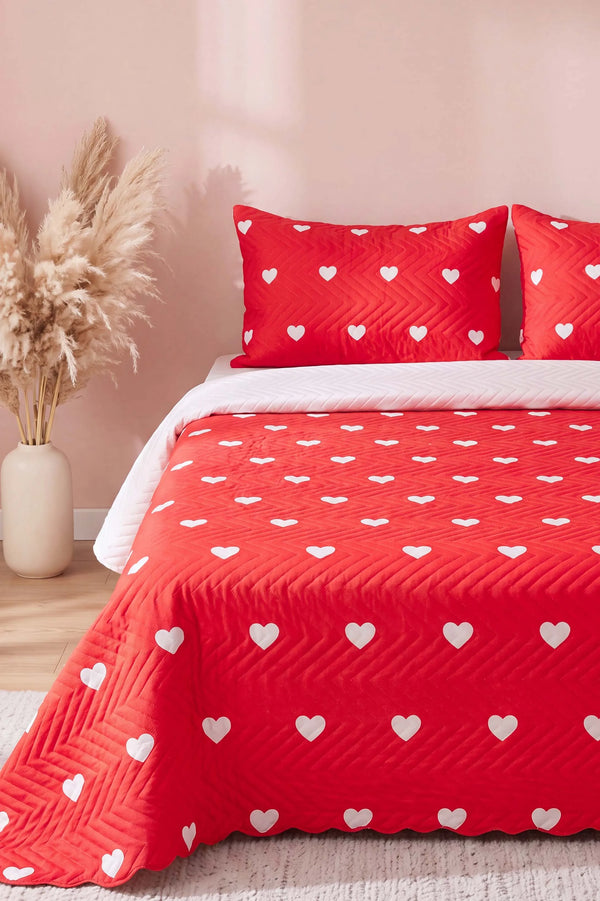 Amora Deep Red Çift Kişilik Kapitone Pike & Çok Amaçlı Yatak Örtüsü - 3 Parça