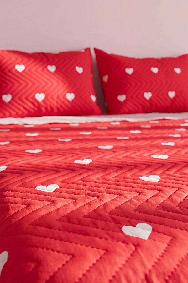 Amora Deep Red Çift Kişilik Kapitone Pike & Çok Amaçlı Yatak Örtüsü - 3 Parça