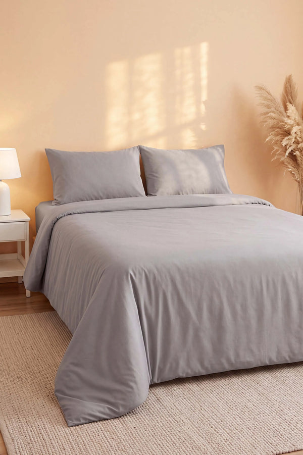 Soft Gri %100 Pamuklu Ranforce Çift Kişilik Nevresim Takımı – 4 Parça
