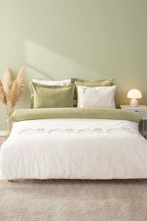 Botanic Yeşil 6 Parça Çift Kişilik Nakışlı %100 Pamuklu Nevresim Takımı & Çeyiz Seti