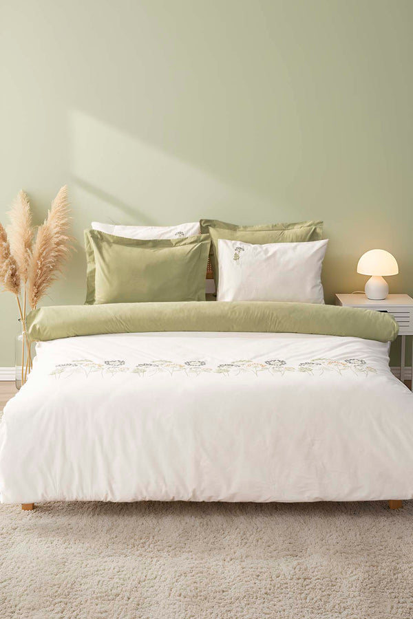 Botanic Yeşil 6 Parça Çift Kişilik Nakışlı %100 Pamuklu Nevresim Takımı & Çeyiz Seti