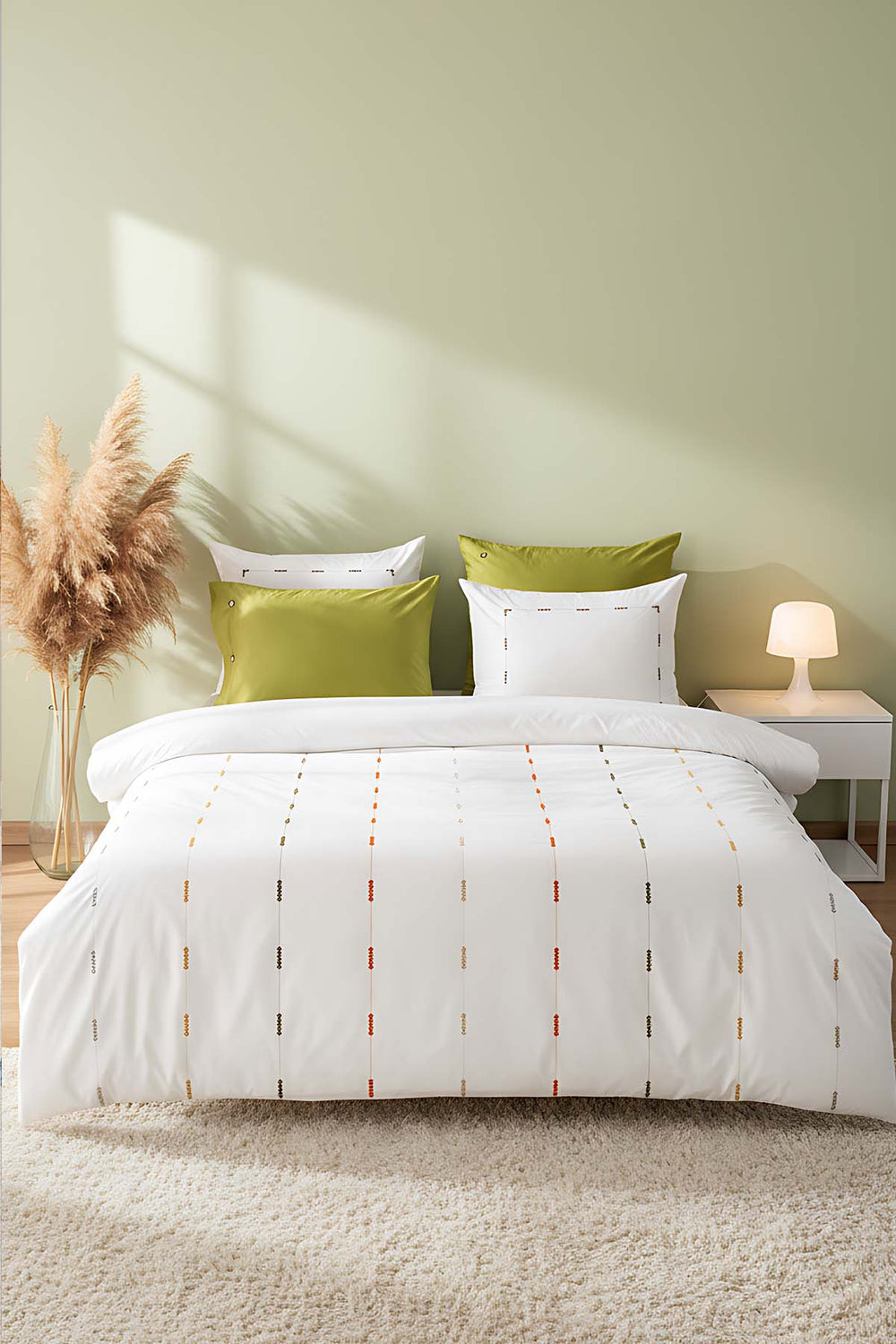 Victoria Yeşil Çift Kişilik Nakışlı %100 Pamuklu Nevresim Takımı 6 Parça Çeyiz Seti