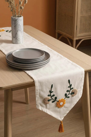 Sarı Papatya Punch İşlemeli Runner 35x140 cm