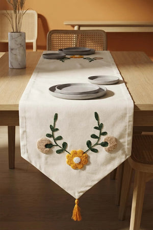 Sarı Papatya Punch İşlemeli Runner 35x140 cm