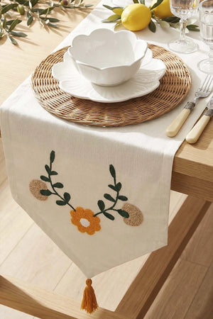 Sarı Papatya Punch İşlemeli Runner 35x140 cm