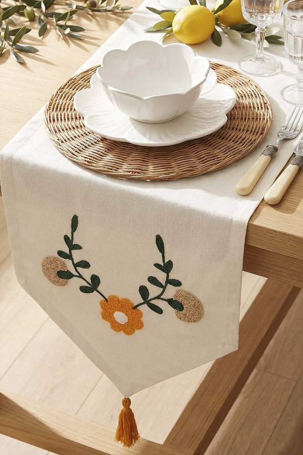 Sarı Papatya Punch İşlemeli Runner 35x140 cm