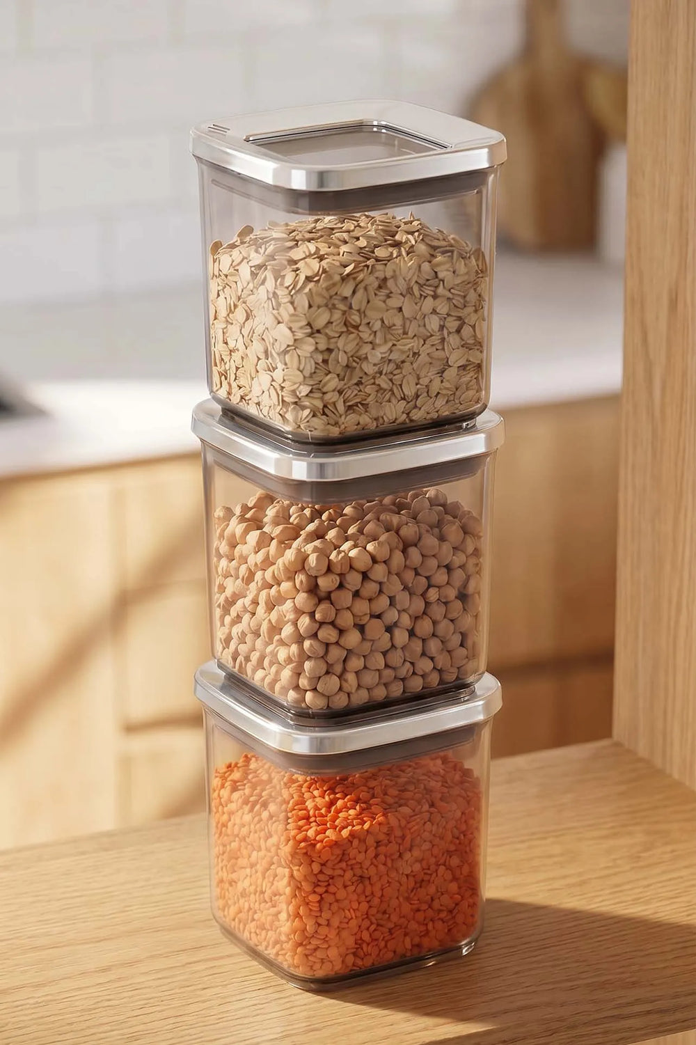 Gümüş Vakumlu Hava Geçirmez 3’lü Saklama Kabı - 700 ml