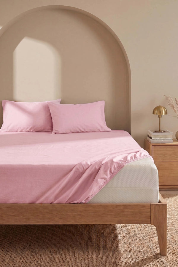 Pudra Pembe Çift Kişilik Lastikli Çarşaf Takımı 160x200 cm - 3 Parça – görsel 4
