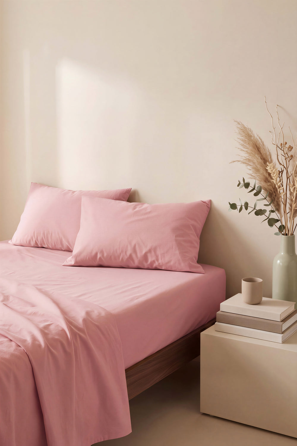 Pudra Pembe Çift Kişilik Düz Çarşaf Takımı 160x200 cm - 3 Parça