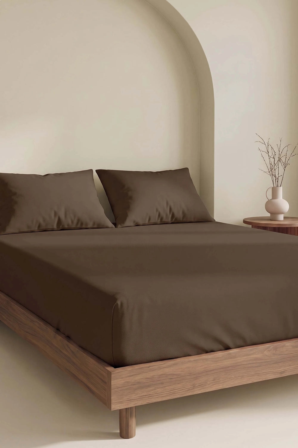 Kahverengi Çift Kişilik Pamuklu Düz Çarşaf