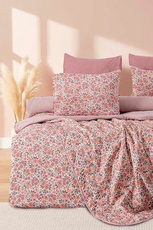 Pembe Bahar Çift Kişilik Nevresimli Pike Takımı - 7 Parça Çeyiz Seti