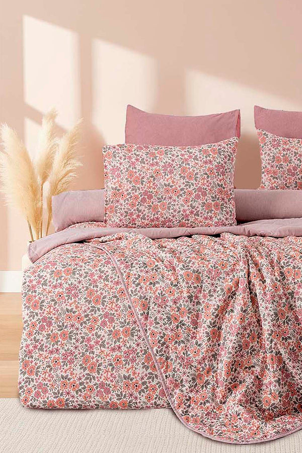 Pembe Bahar Çift Kişilik Nevresimli Pike Takımı - 7 Parça Çeyiz Seti