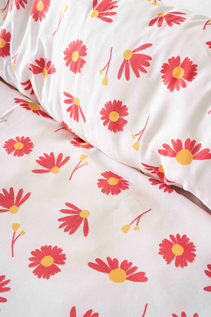 Kırmızı Papatya Outlet Çift Kişilik Nevresim Takımı Pamuklu