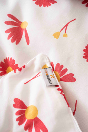 Kırmızı Papatya Outlet Çift Kişilik Nevresim Takımı Pamuklu