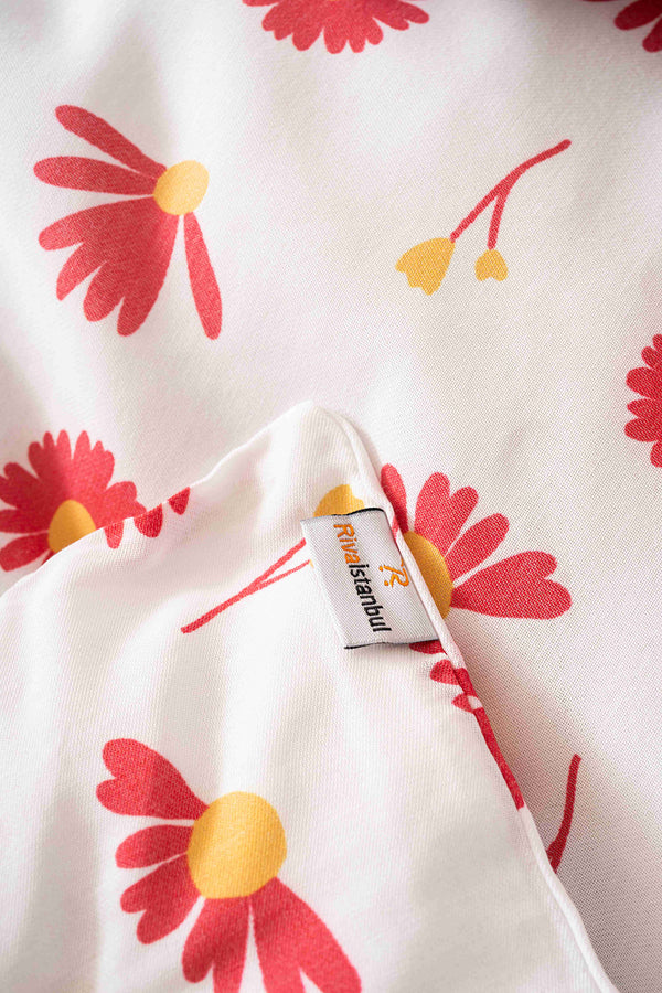 Kırmızı Papatya Outlet Çift Kişilik Nevresim Takımı Pamuklu