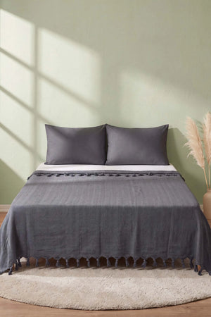 Antrasit Natural Çift Kişilik Pike & Yatak Örtüsü 200x230 cm – görsel 2