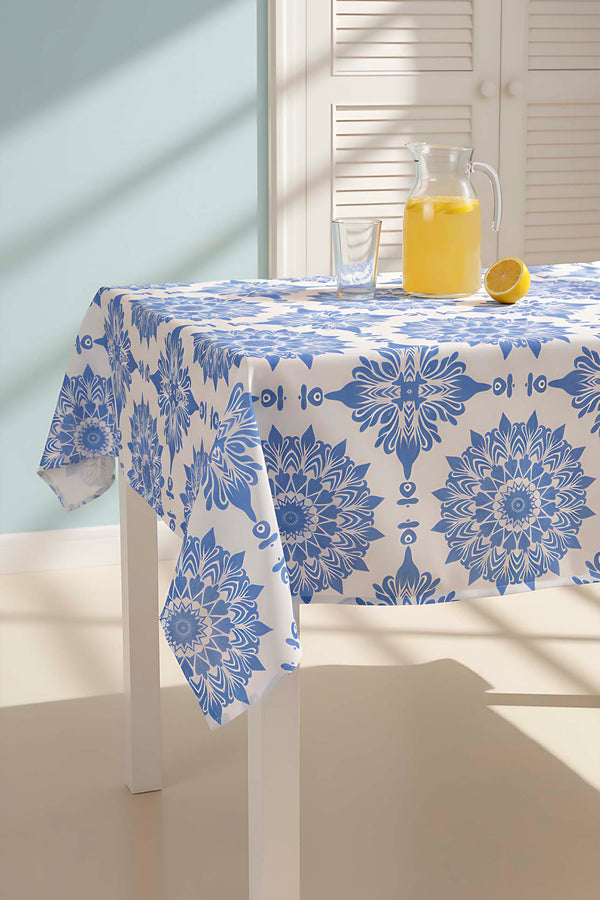 Alaçatı Mavi Çini Desenli Masa Örtüsü, Sofra Bezi, Piknik Örtüsü