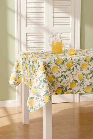 Limon Desenli Krem Masa Örtüsü, Sofra Bezi, Piknik Örtüsü