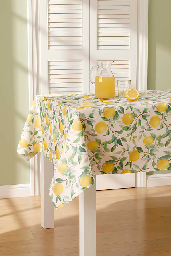 Limon Desenli Krem Masa Örtüsü, Sofra Bezi, Piknik Örtüsü