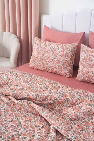 Pembe Bahar Çift Kişilik Nevresimli Pike Takımı - 7 Parça Çeyiz Seti
