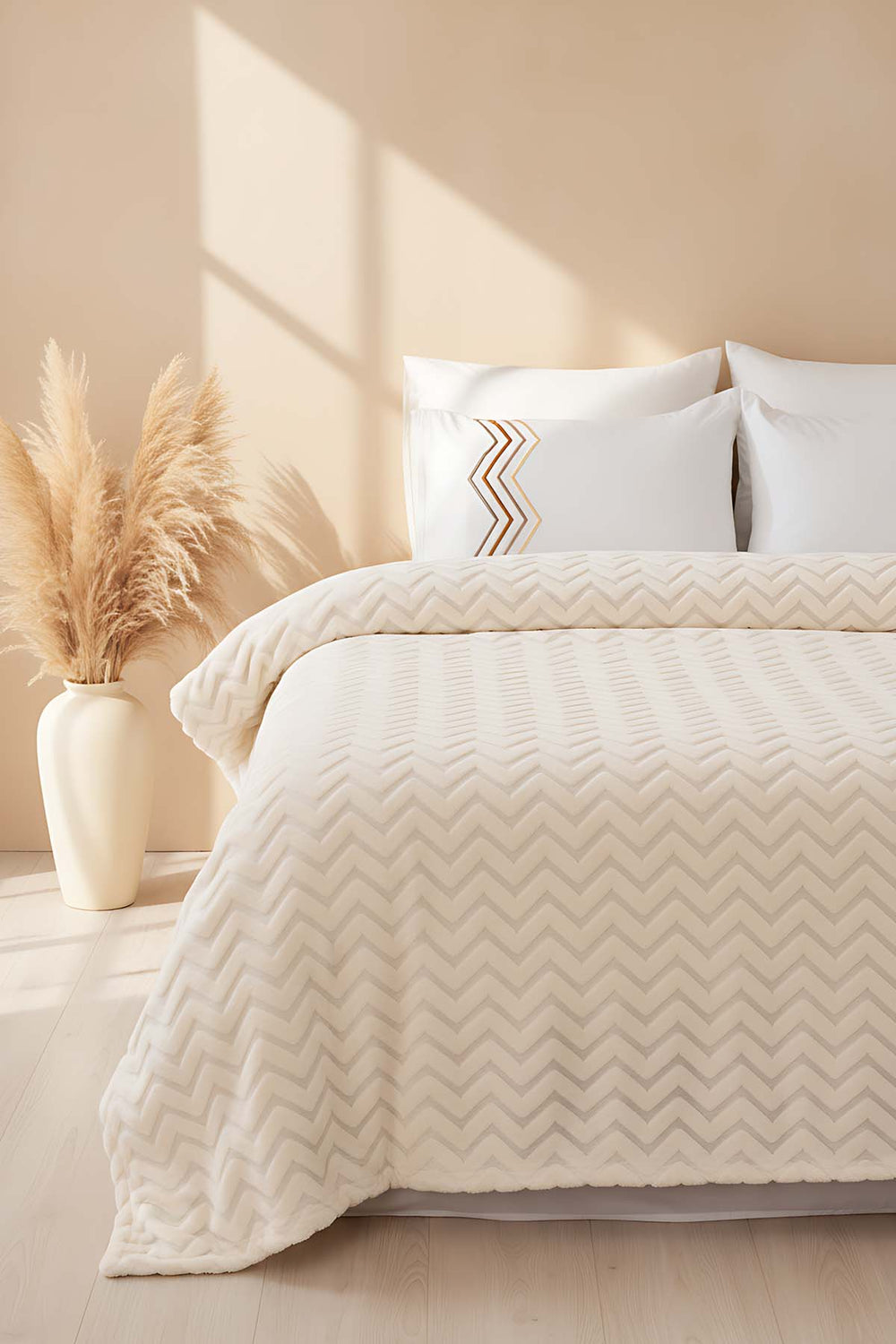 Jakarlı Raşel İskandinav Çift Kişilik Yatak Örtüsü Bohem Punch Zigzag Desen