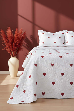 Lovely Çift Kişilik Mikro Uyku Seti 3 Parça Kalpli Yatak Örtüsü Seti