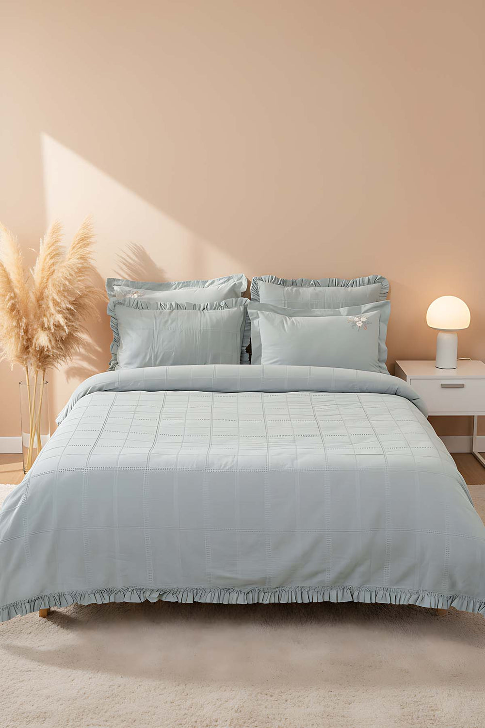 Fiorella Mint Çift Kişilik %100 Pamuklu Çarşaflı Yatak Örtüsü Takımı 6 Parça Uyku Seti