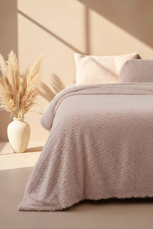 Dali Zigzaglı Bej Çift Kişilik Jakarlı Deluxe Uyku Seti 3 Parça Yatak Örtüsü Seti