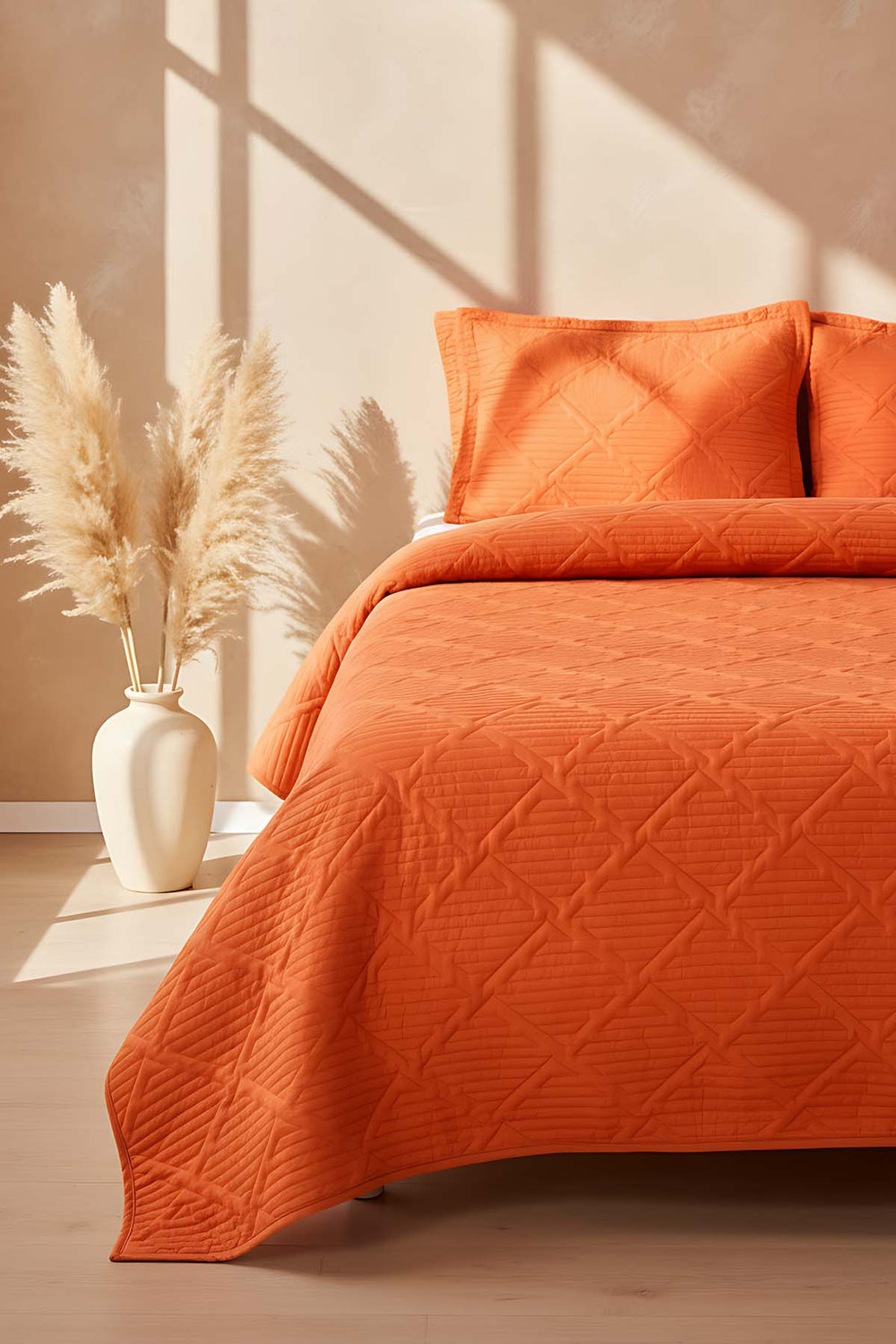 Edda Kiremit Nakışlı Çift Kişilik Yatak Örtüsü Takımı 3 Parça Uyku Seti