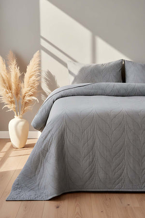 Sandeo Antrasit Çift Kişilik %100 Pamuklu Jakarlı Yatak Örtüsü Takımı 3 Parça Uyku Seti