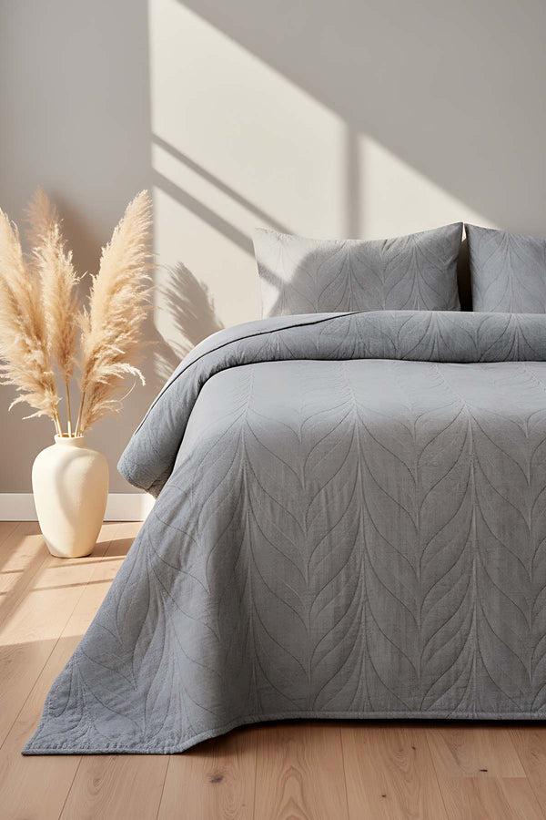 Sandeo Antrasit Çift Kişilik %100 Pamuklu Jakarlı Yatak Örtüsü Takımı 3 Parça Uyku Seti