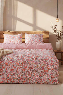 Pembe Bahar Çift Kişilik Çift Taraflı Papatyalı Kapitone Yorgan 200x215 cm