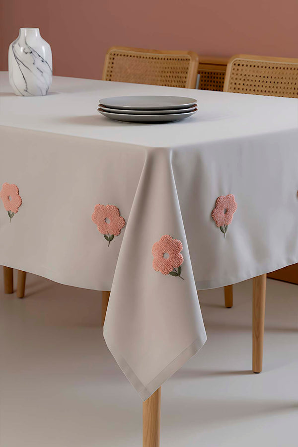 Florita Gri Punch İşlemeli Dertsiz Leke Tutmaz Masa Örtüsü 160x220 cm