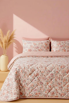Pembe Bahar Kapitone Çift Kişilik Pamuklu Pike & Çok Amaçlı Yatak Örtüsü