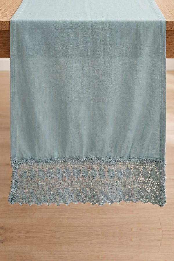 Mineral Blue Lacy Pamuklu Dantelli Runner 40x150 cm