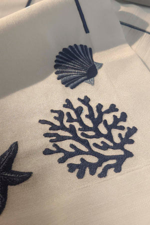 Marine Desenli Beyaz Zemin Nakışlı Runner 45x145 cm