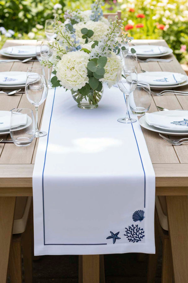 Marine Desenli Beyaz Zemin Nakışlı Runner 45x145 cm