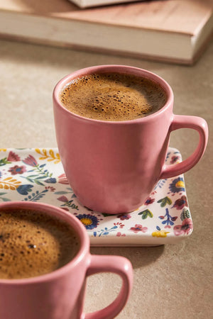 Pembe Keraart Springtime Doğaltaş 2 Kişilik Kahve Sunum Seti - 4 Parça