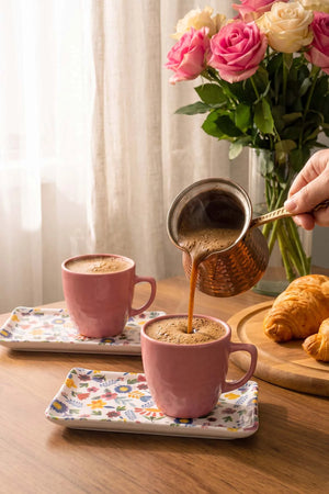 Pembe Keraart Springtime Doğaltaş 2 Kişilik Kahve Sunum Seti - 4 Parça