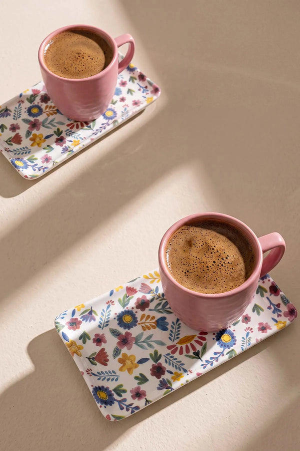 Pembe Keraart Springtime Doğaltaş 2 Kişilik Kahve Sunum Seti - 4 Parça