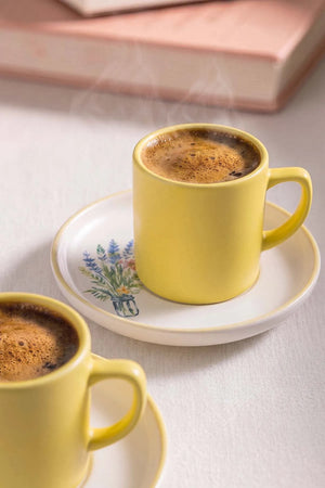 Sarı Elegant Blossoms 2 Kişilik Kahve Sunum Seti - 4 Parça