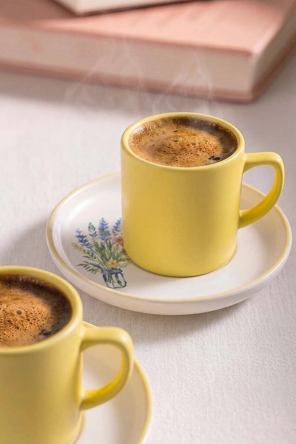 Sarı Elegant Blossoms 2 Kişilik Kahve Sunum Seti - 4 Parça