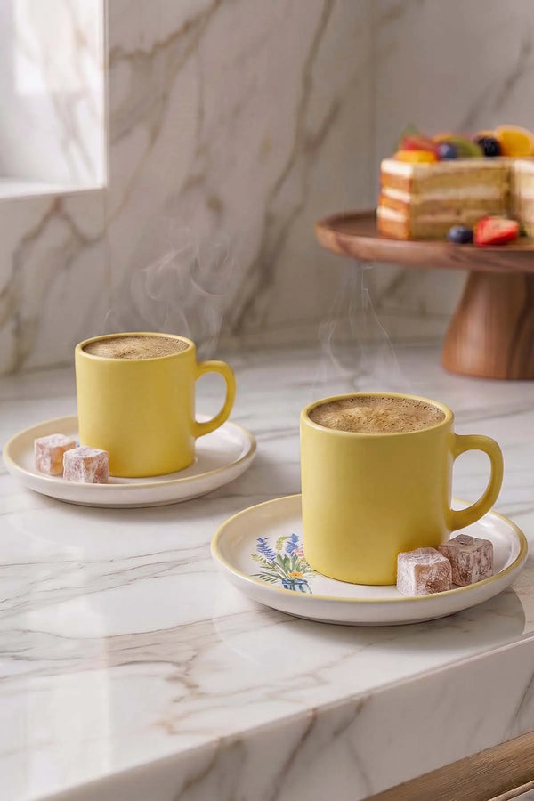 Sarı Elegant Blossoms 2 Kişilik Kahve Sunum Seti - 4 Parça