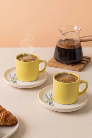 Sarı Elegant Blossoms 2 Kişilik Kahve Sunum Seti - 4 Parça