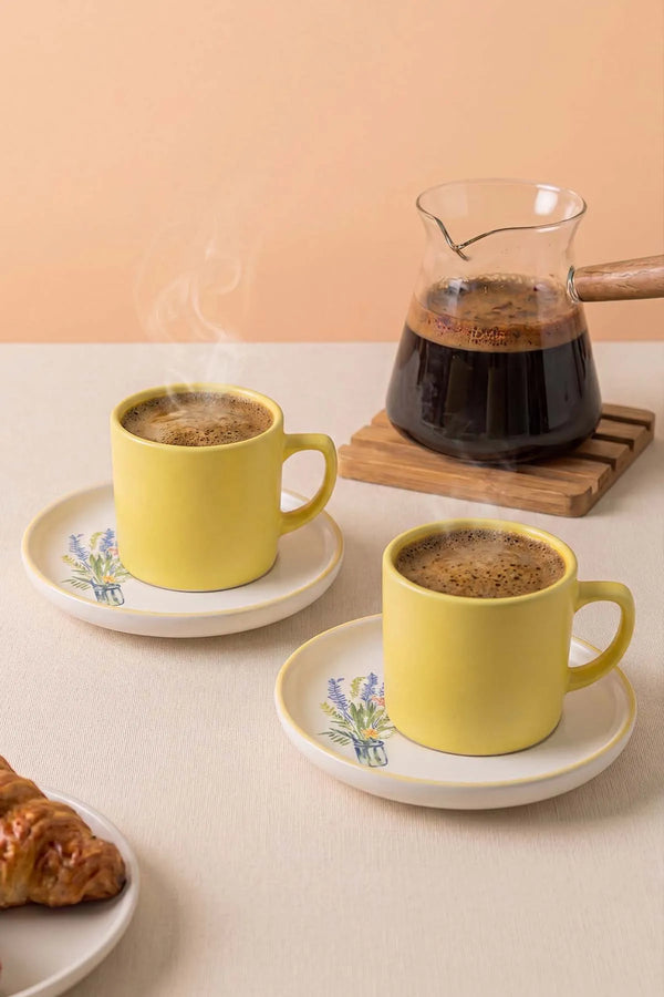 Sarı Elegant Blossoms 2 Kişilik Kahve Sunum Seti - 4 Parça