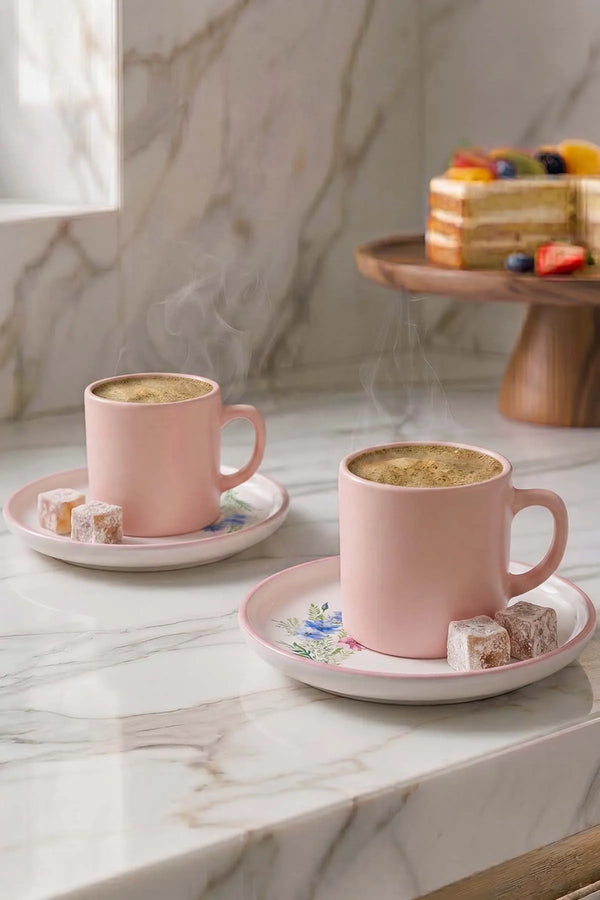 Pembe Elegant Blossoms 2 Kişilik Kahve Sunum Seti - 4 Parça